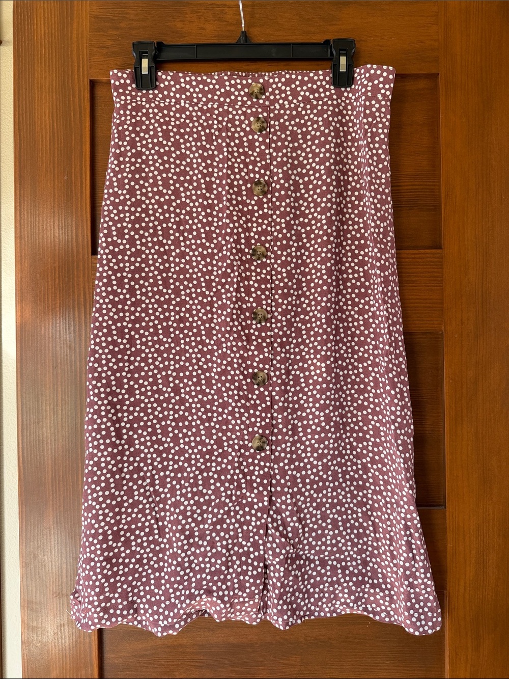 Express Mauve Polka Dot Button-Front A-Line Midi Skirt